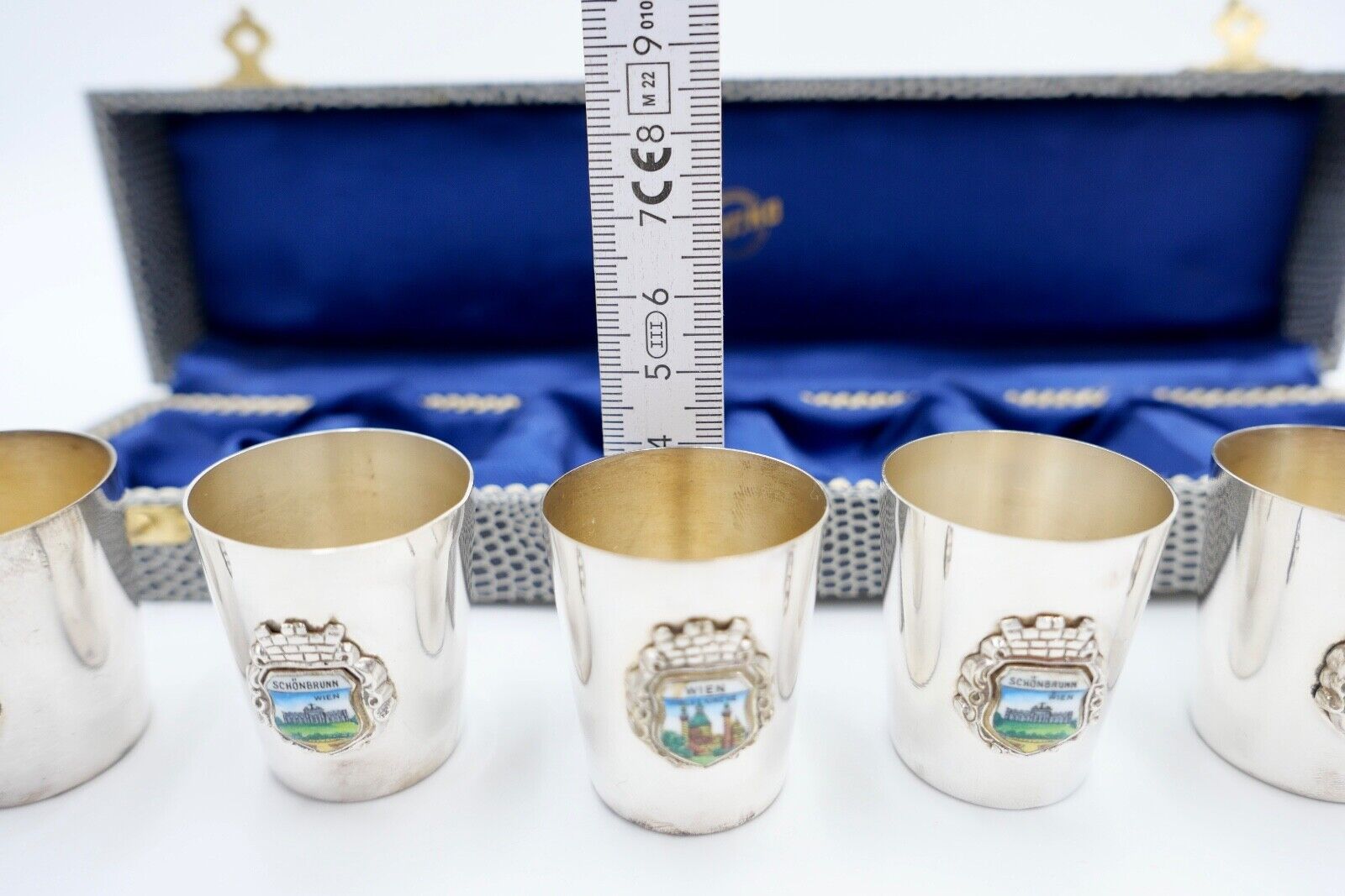6x WIEN Antiko 100 Schnapsbecher Becher versilbert im Kasten NEUwertig - Antikhandel-Stuttgart
