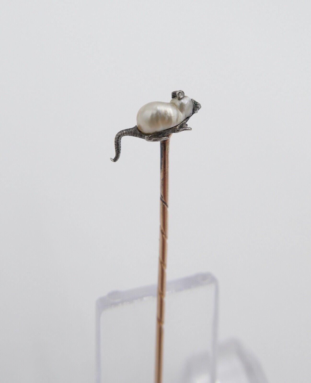 Antik Jugendstil MAUS Gold Anstecknadel Diamanten Perle 585 14K UNIKAT - Antikhandel-Stuttgart
