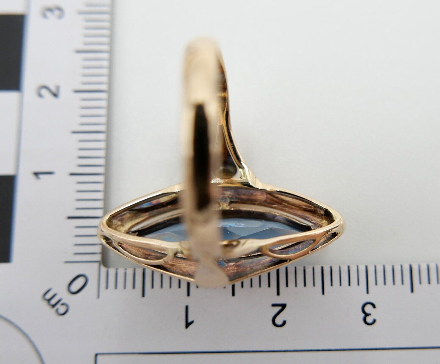 1950er Rotgold Ring Navette Form 14K 585 Gr. 57 Damen mit blauen synth. Spinell - Antikhandel-Stuttgart