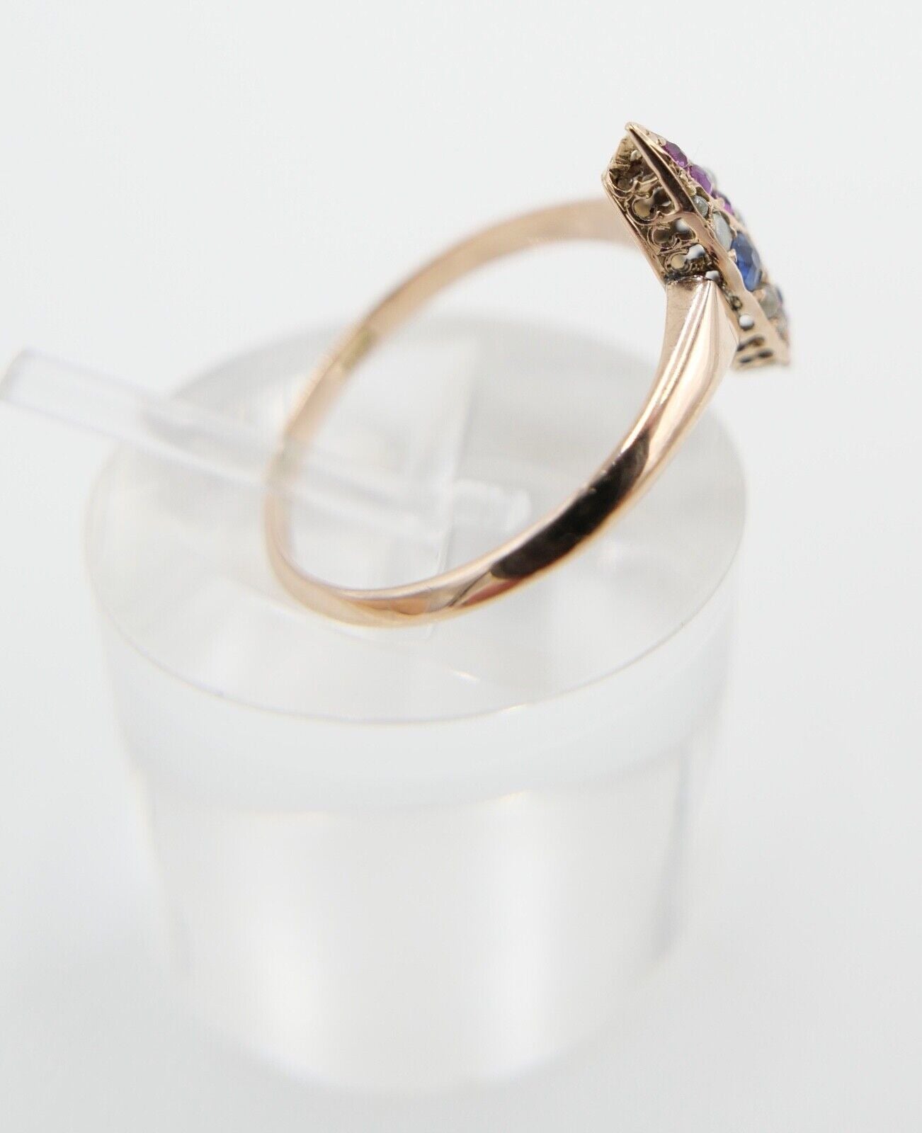 Antiker Damen Rotgold Ring 585 / 14K Gr. 53 Navette Saatperle Rubin syn. Spinell - Antikhandel-Stuttgart