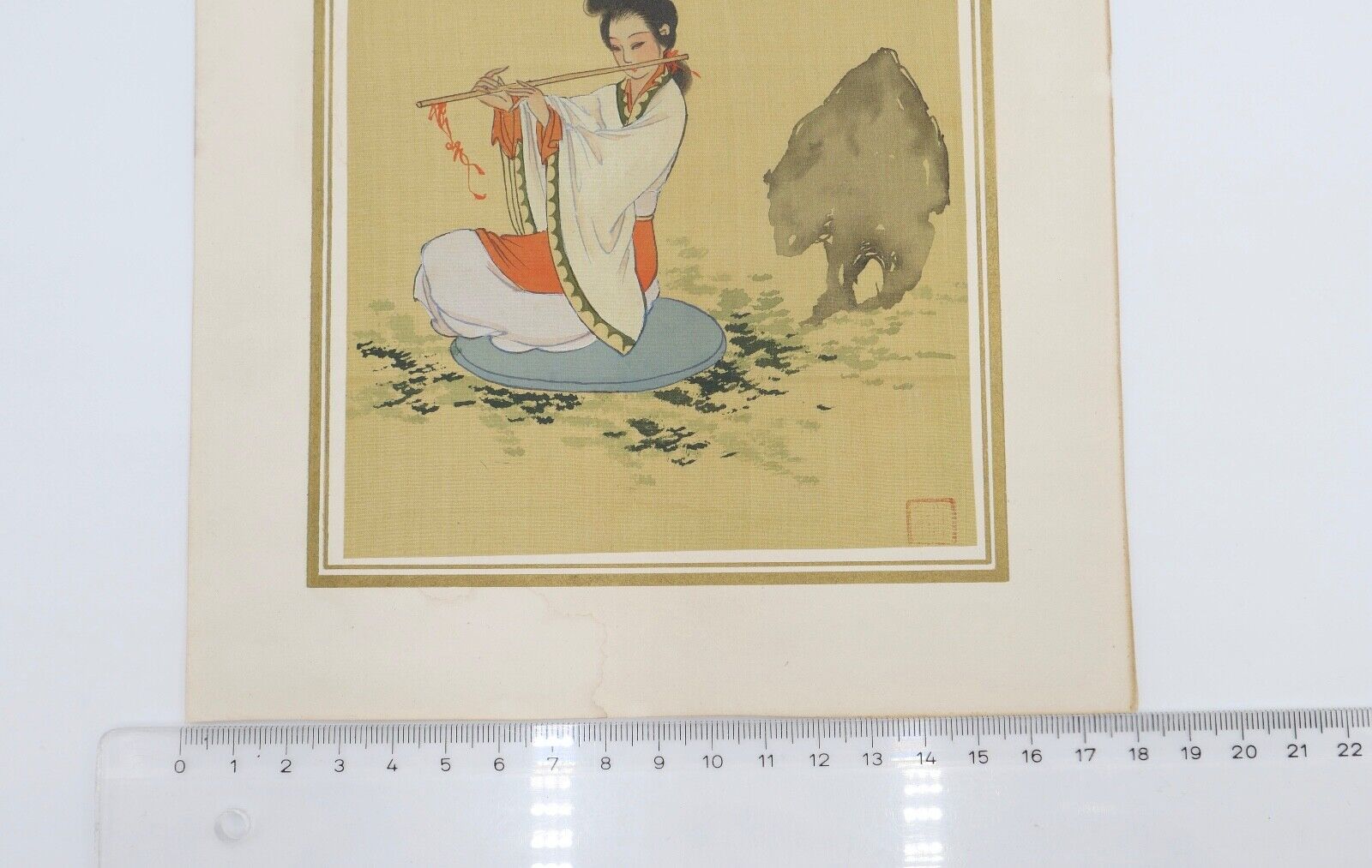Seidenmalerei JAPAN signiert 18x24cm Bild Frau im Kimono - Antikhandel-Stuttgart