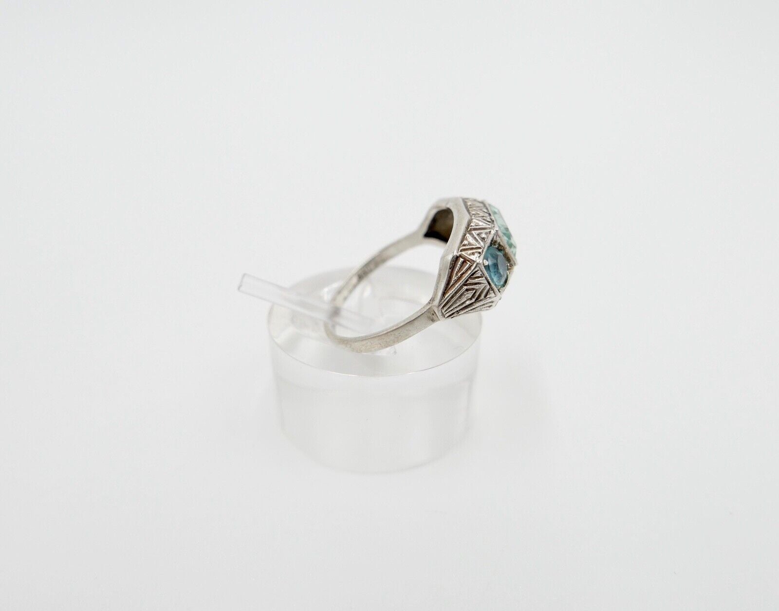 ART DECO Damenring Ring Silber 830 Gr. 56 mit grünen Glasstein - Antikhandel-Stuttgart