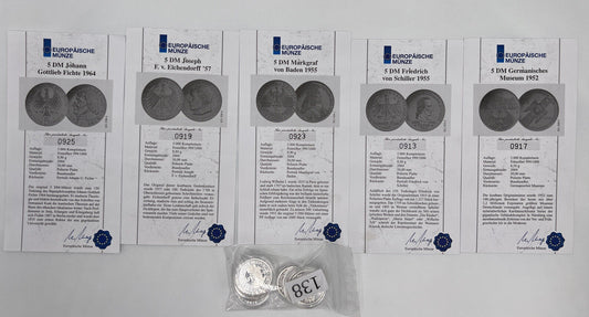 Posten Gedenkmedaillen Silber Medaille Münze 999 AG Fichte Eichendorff Schiller - Antikhandel-Stuttgart