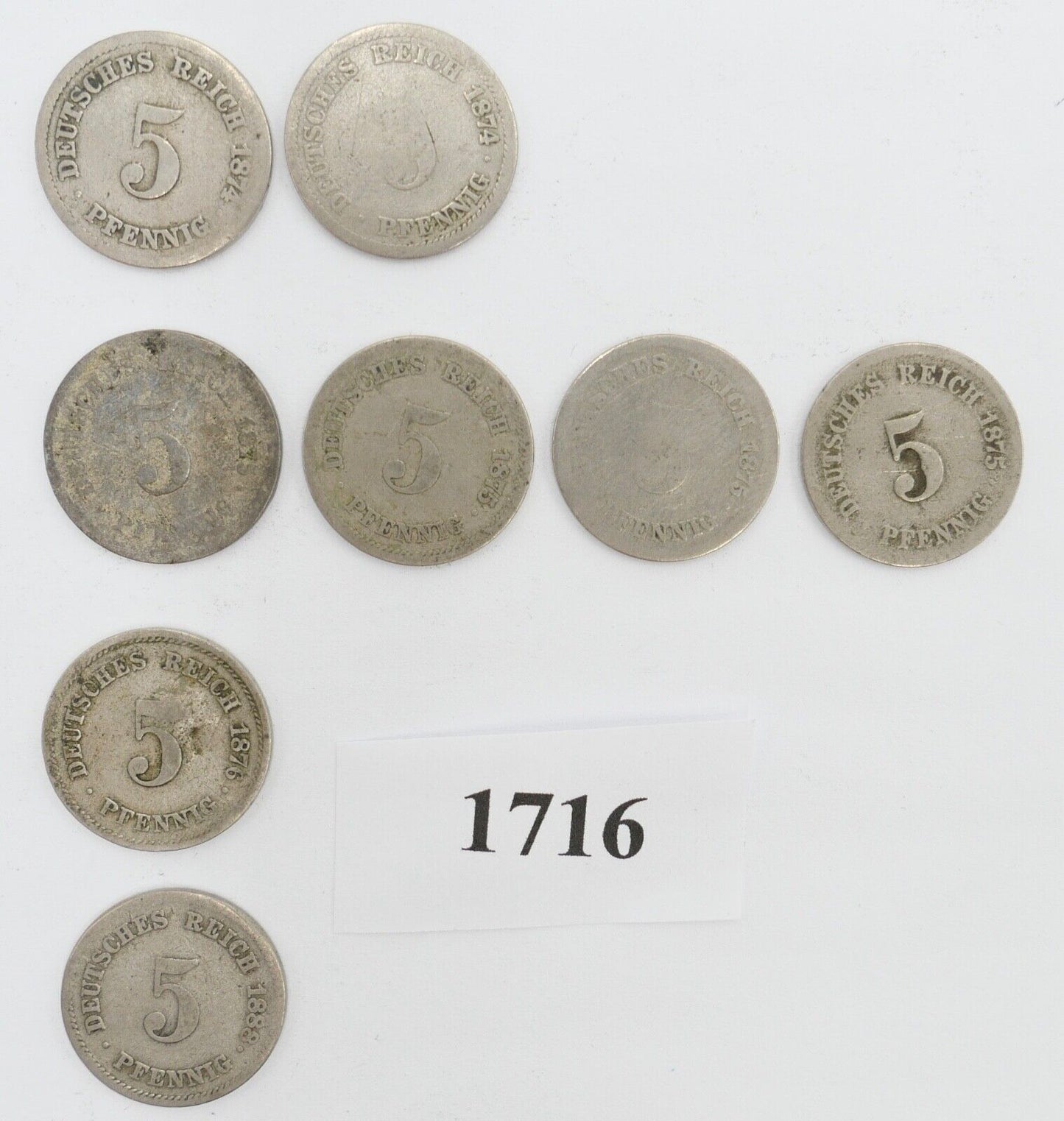 8x 5 Pfennig 1874-1888 Kaiserreich Jäger J.3 ge-s - Antikhandel-Stuttgart