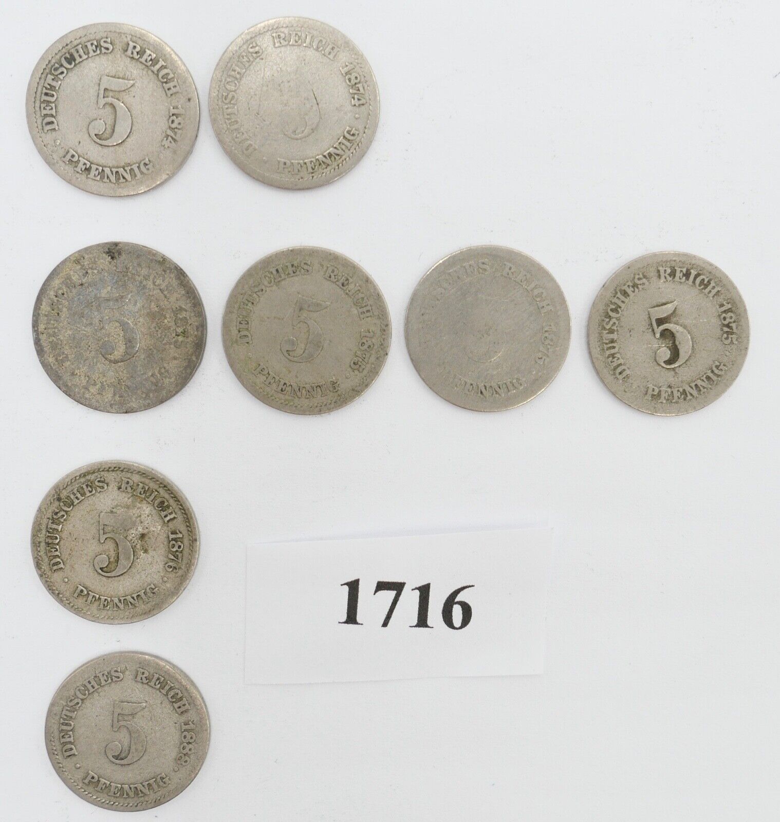 8x 5 Pfennig 1874-1888 Kaiserreich Jäger J.3 ge-s - Antikhandel-Stuttgart