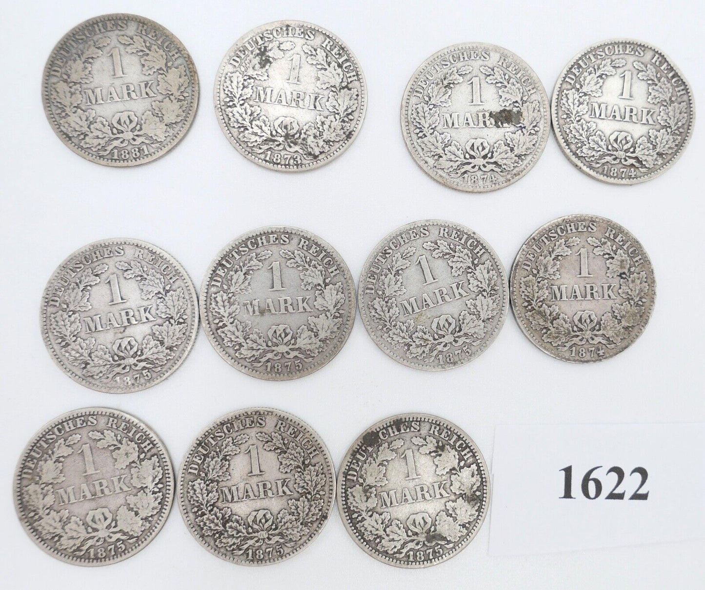 11x 1 Mark Deutsches Reich Jäger J.9 A B D F G 1873 / 1874 / 1875 / 1881 - Antikhandel-Stuttgart