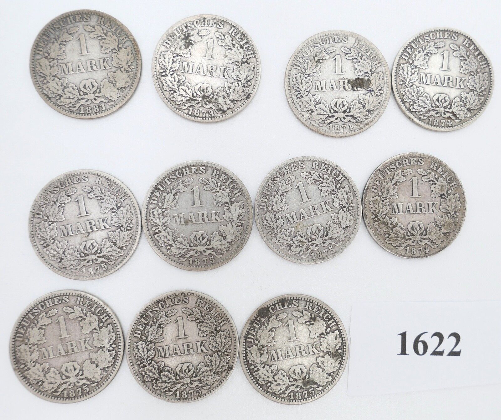 11x 1 Mark Deutsches Reich Jäger J.9 A B D F G 1873 / 1874 / 1875 / 1881 - Antikhandel-Stuttgart