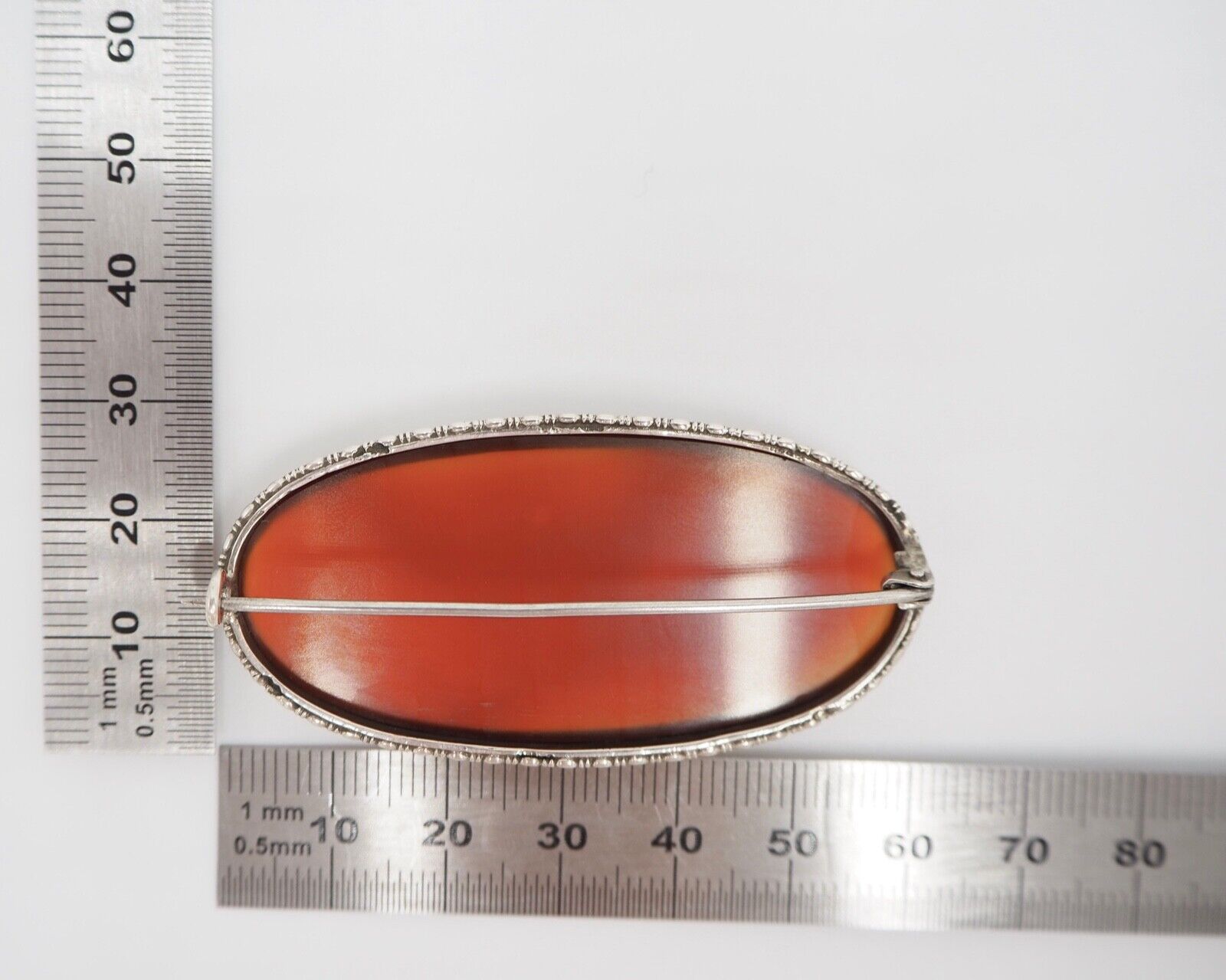 Art Deco 20er 30er Jahre große KARNEOL Silber Brosche 59 mm oval - Antikhandel-Stuttgart