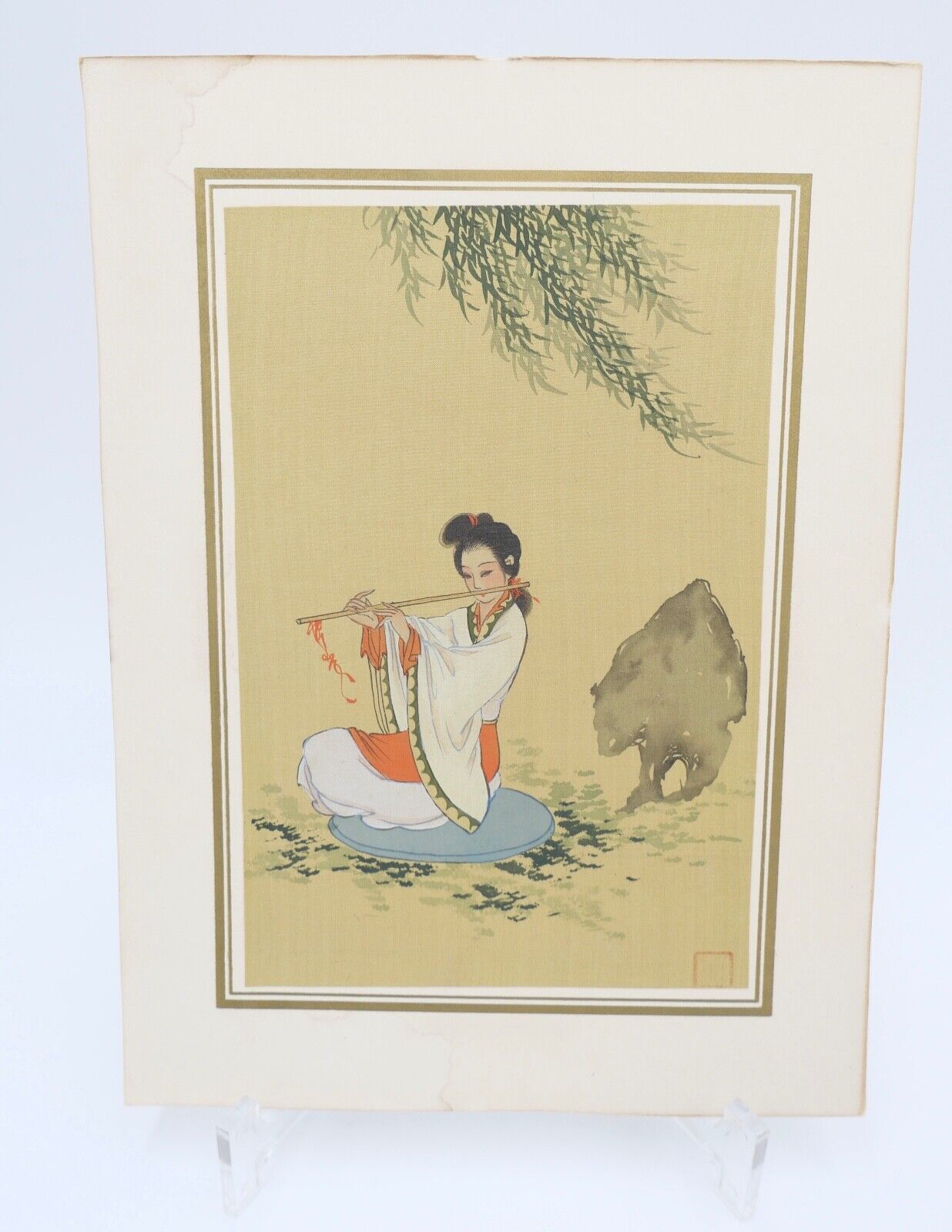 Seidenmalerei JAPAN signiert 18x24cm Bild Frau im Kimono - Antikhandel-Stuttgart
