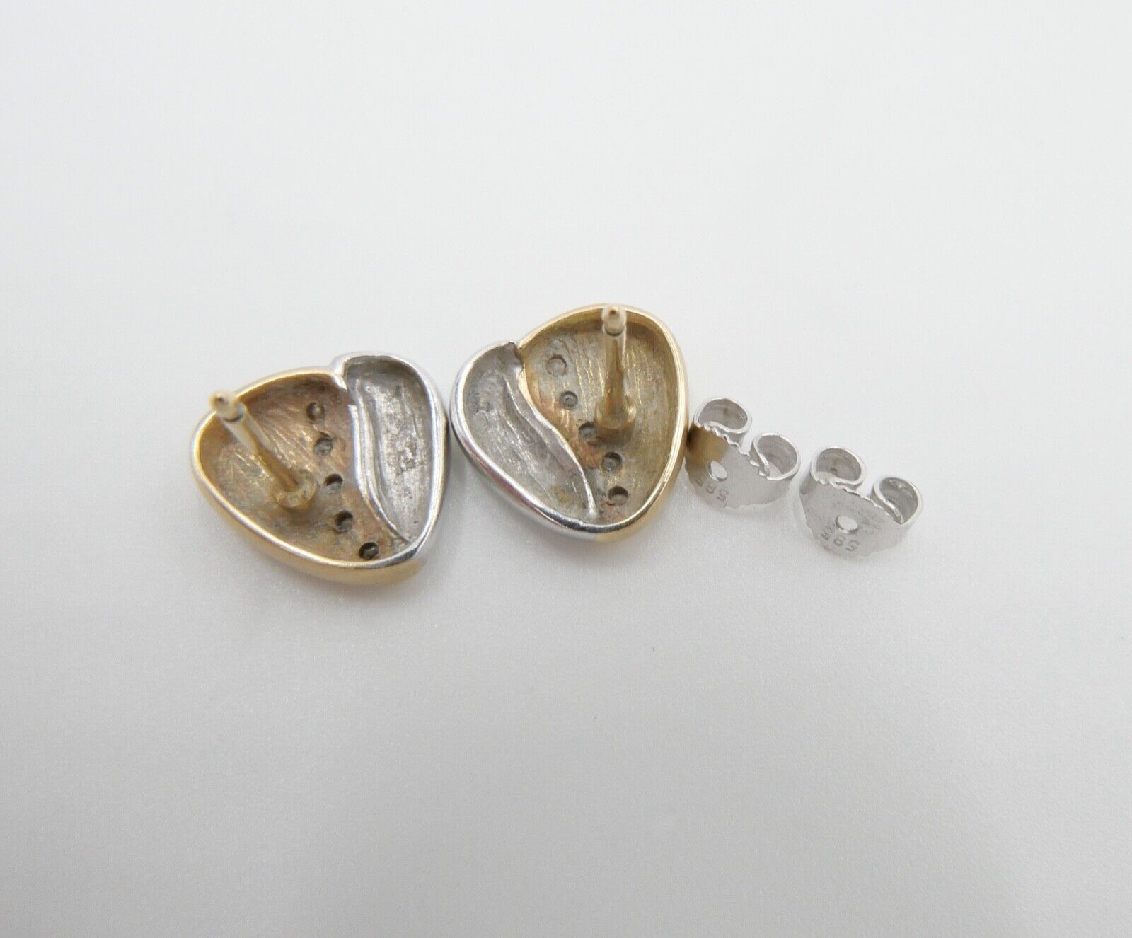 80er Jahre Bicolor Brillanten Gold Weißgold Ohrringe Ohrstecker Herz 585 - Antikhandel-Stuttgart
