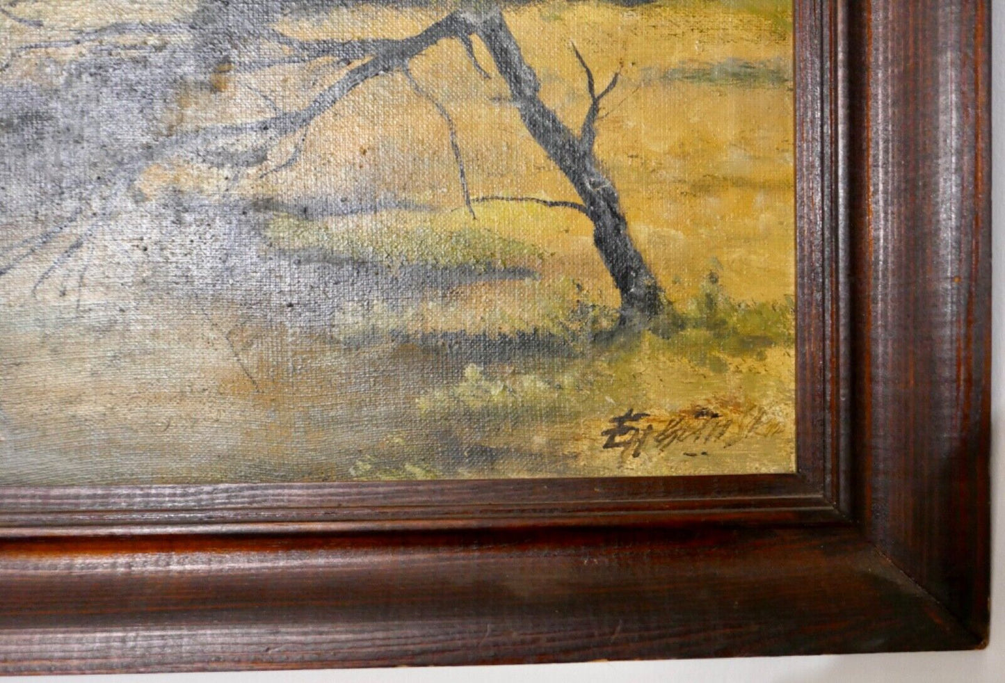 Ölgemälde 69x53cm Landschaft signiert Wald Bach Leinwand - Antikhandel-Stuttgart