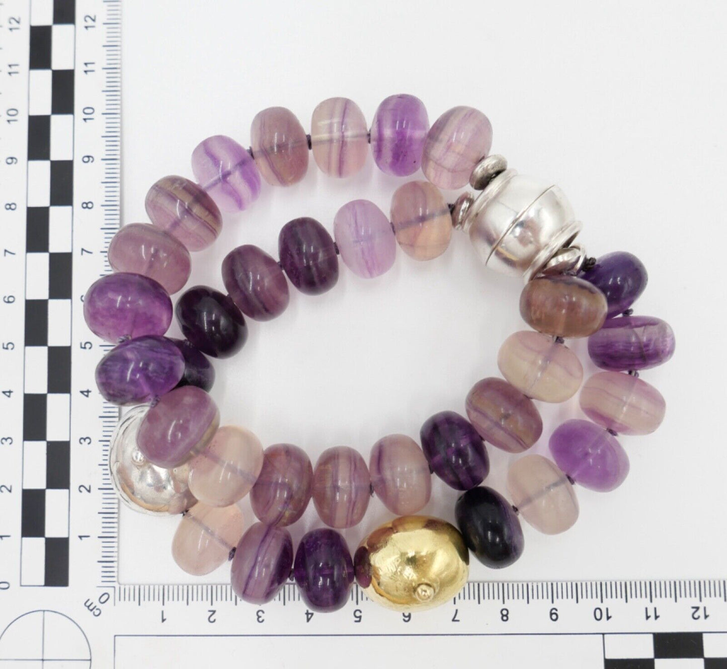 Amethyst Armband 925 Silber & 750 Gold Elementen LANGER Magnet Verschluss - Antikhandel-Stuttgart