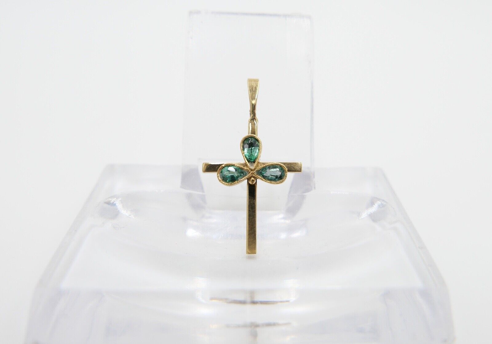 40er Jahre Kreuz Anhänger 333 / 8K Gelbgold Gold Kreuzanhänger Turmalin Tropfen - Antikhandel-Stuttgart