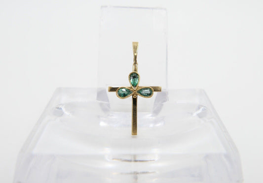 40er Jahre Kreuz Anhänger 333 / 8K Gelbgold Gold Kreuzanhänger Turmalin Tropfen - Antikhandel-Stuttgart