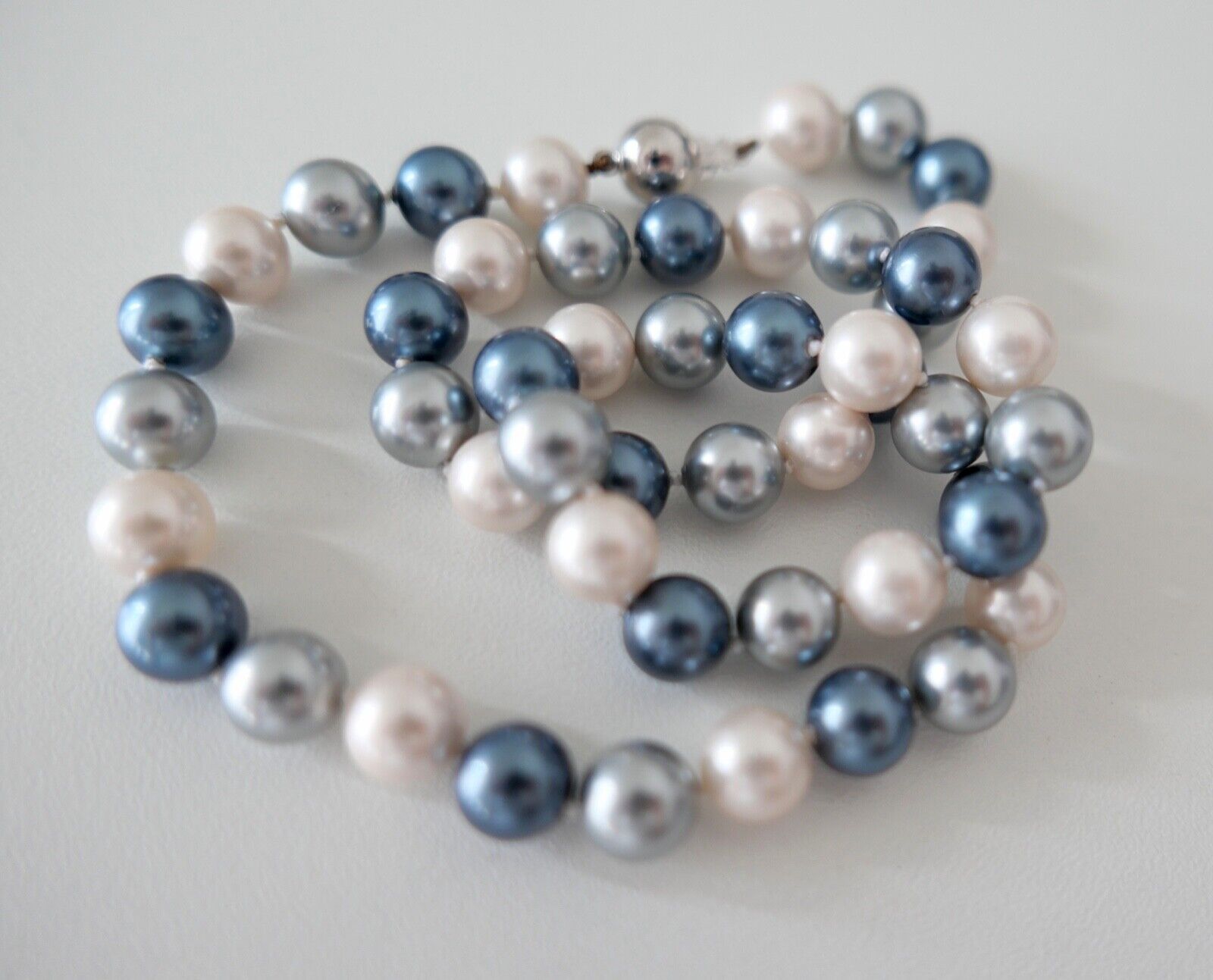 Perlenkette blaue Perlen Gold 585 / 14K pearl Ø 8,2 mm 45,5 cm bunt - Antikhandel-Stuttgart