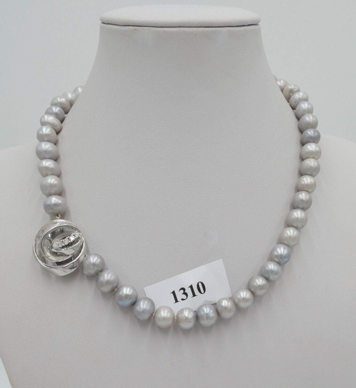 TAHITI Perlenkette Collier Grau mit Brillanten 43 cm Weißgold 585 Perlen Ø 8,8mm - Antikhandel-Stuttgart