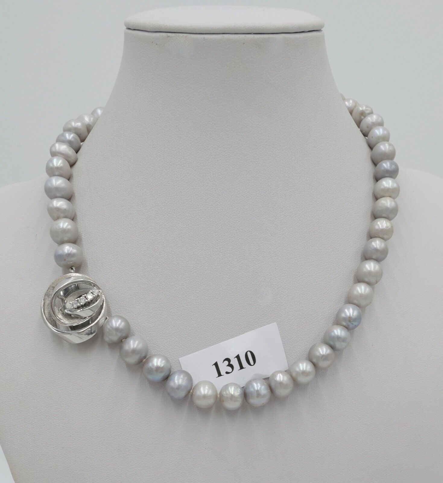 TAHITI Perlenkette Collier Grau mit Brillanten 43 cm Weißgold 585 Perlen Ø 8,8mm - Antikhandel-Stuttgart