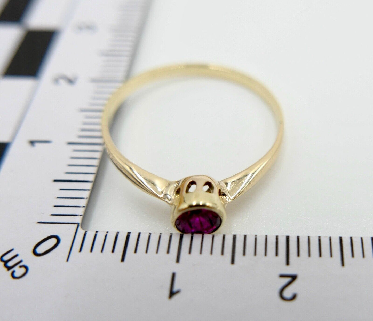 1950er Jahre Damenring Gold 585 / 14K mit synth. Rubin Gr. 59 - Antikhandel-Stuttgart