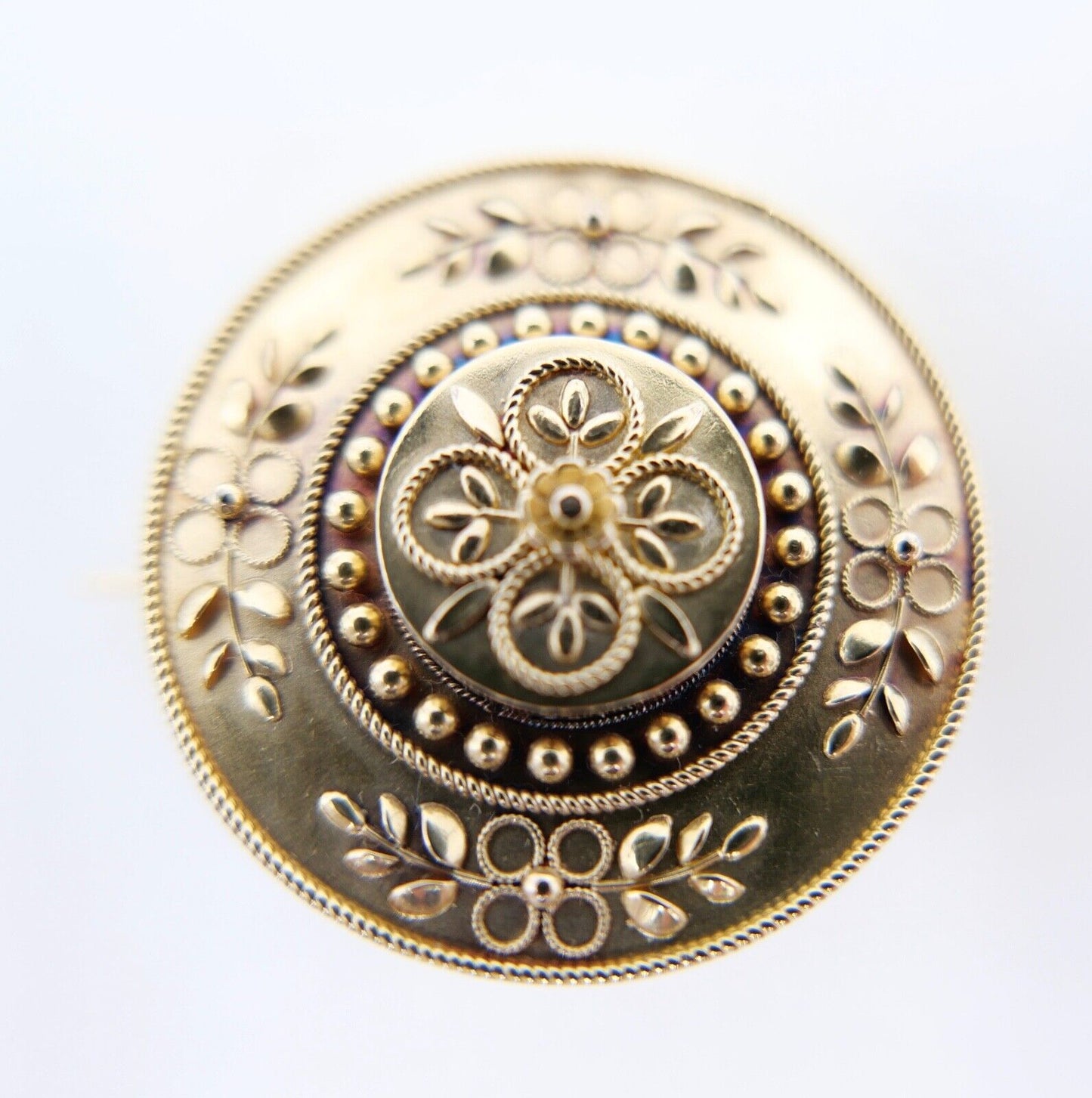 Alte Brosche 15Ct Gelb Gold JUGENDSTIL Motiv Floral & Granulation Arbeit - Antikhandel-Stuttgart