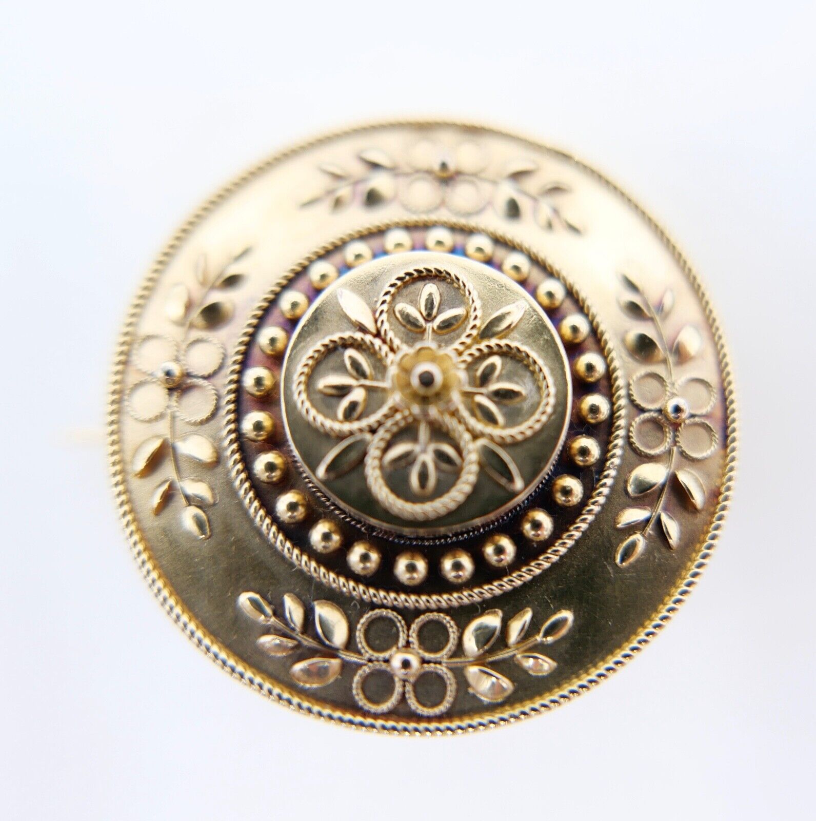 Alte Brosche 15Ct Gelb Gold JUGENDSTIL Motiv Floral & Granulation Arbeit - Antikhandel-Stuttgart