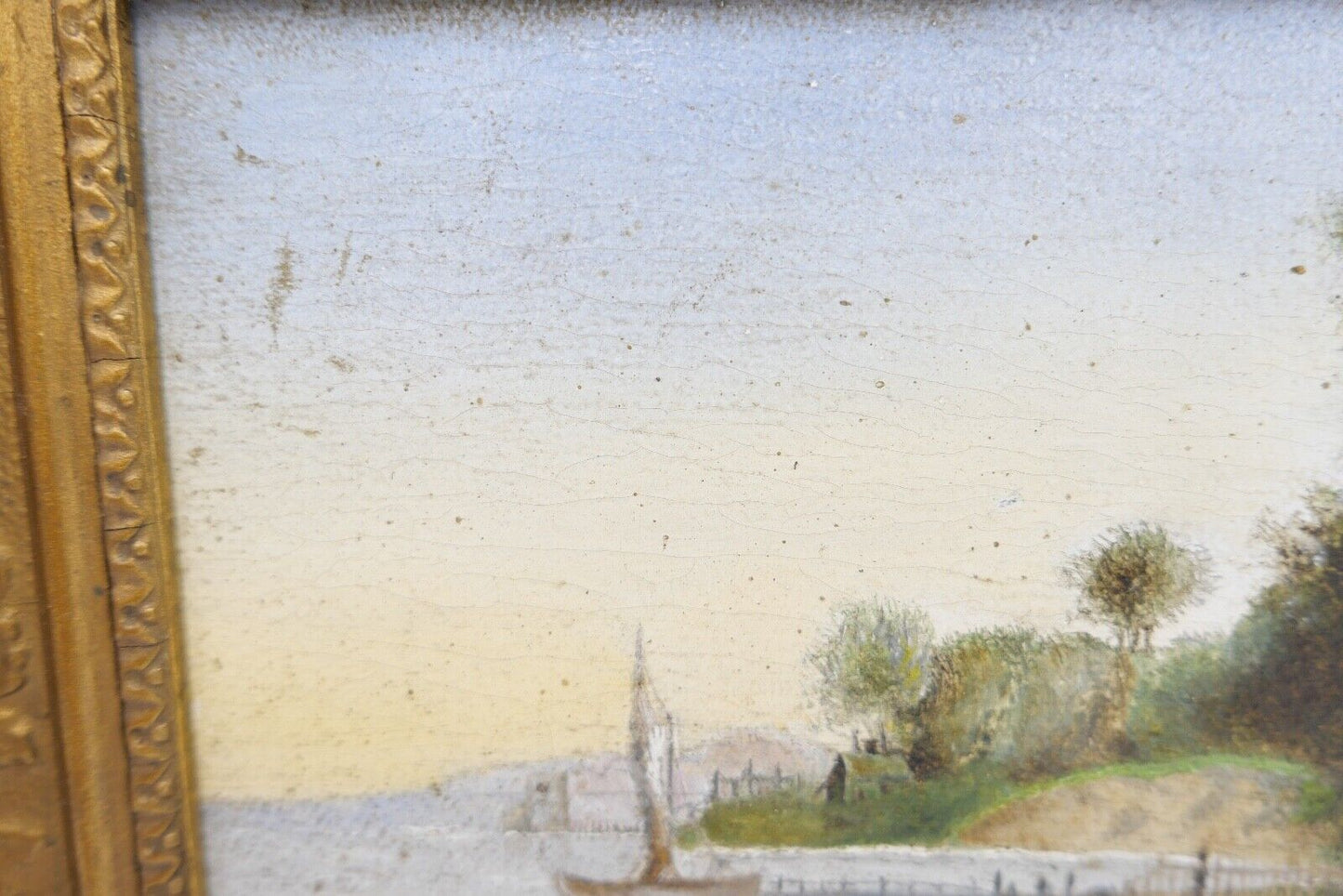 kleines Ölgemälde Öl auf Holz sig. C. Halm Landschaft Dünen Hafen very. Dänemark - Antikhandel-Stuttgart