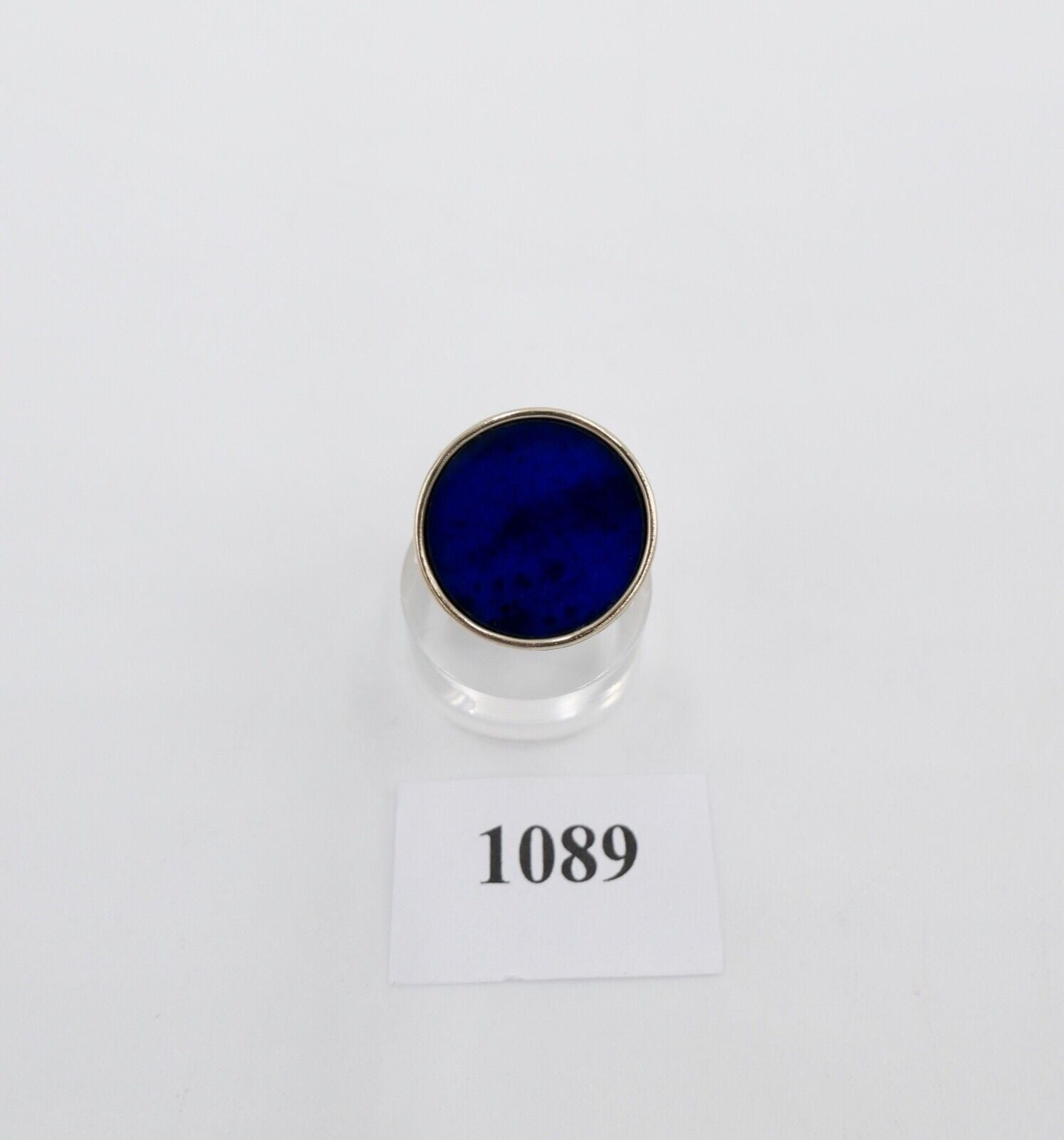 80er Rundkopf Silberrring Damen runder großer Lapislazuli vergoldet Gr.57 Silber - Antikhandel-Stuttgart