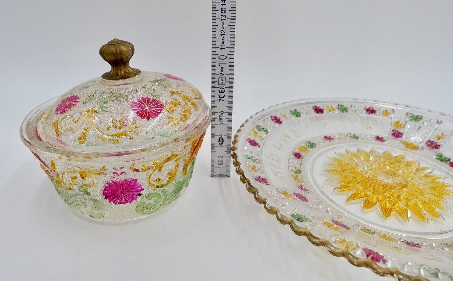 Zur Hochzeit um 1900 Glas Schale Bonbonniere "Unser täglich Brot gib uns heute" - Antikhandel-Stuttgart