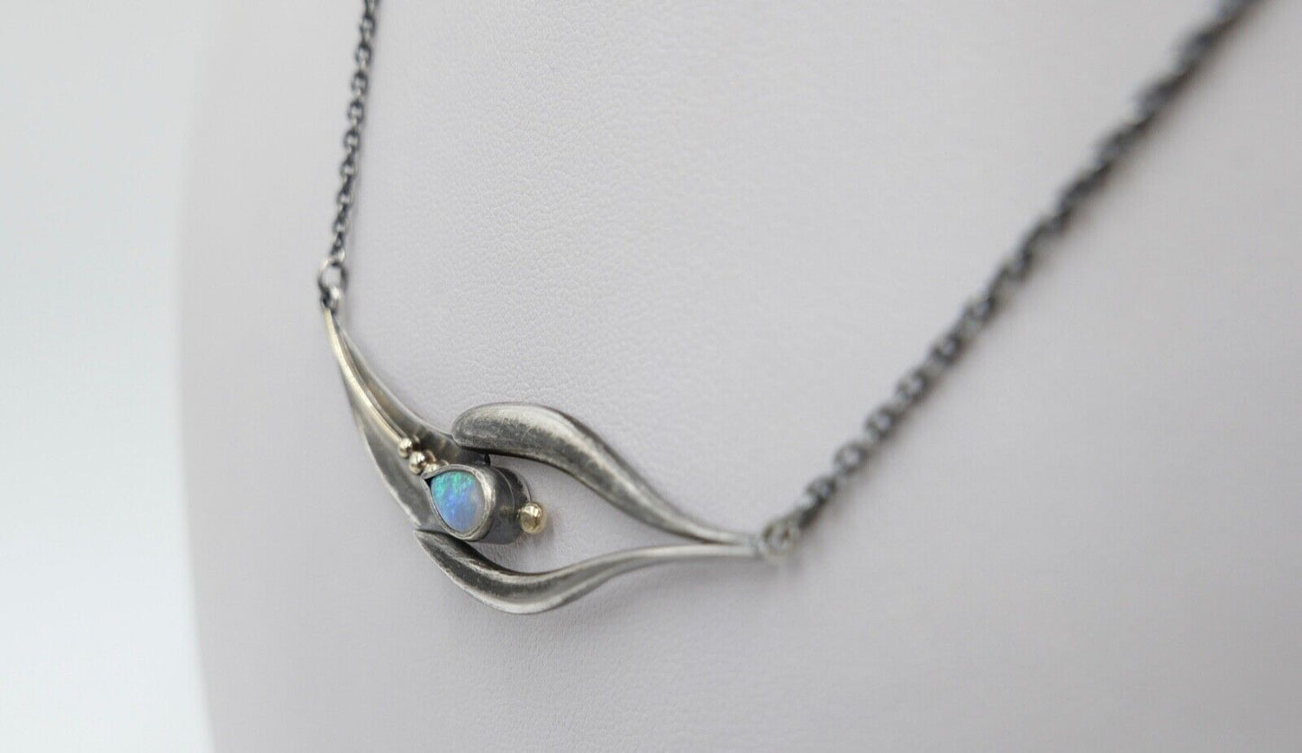 altes Collier Opal Imitat Silber 925 Kette 45,3 cm Teil vergoldet Punze PHJ DD - Antikhandel-Stuttgart