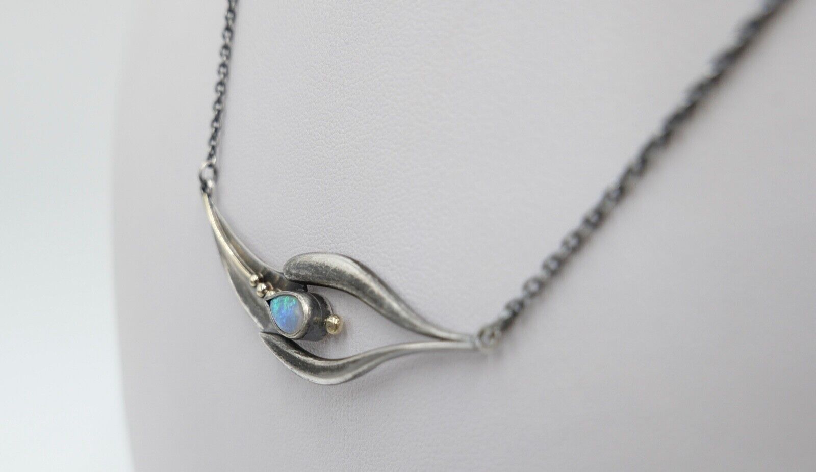 altes Collier Opal Imitat Silber 925 Kette 45,3 cm Teil vergoldet Punze PHJ DD - Antikhandel-Stuttgart