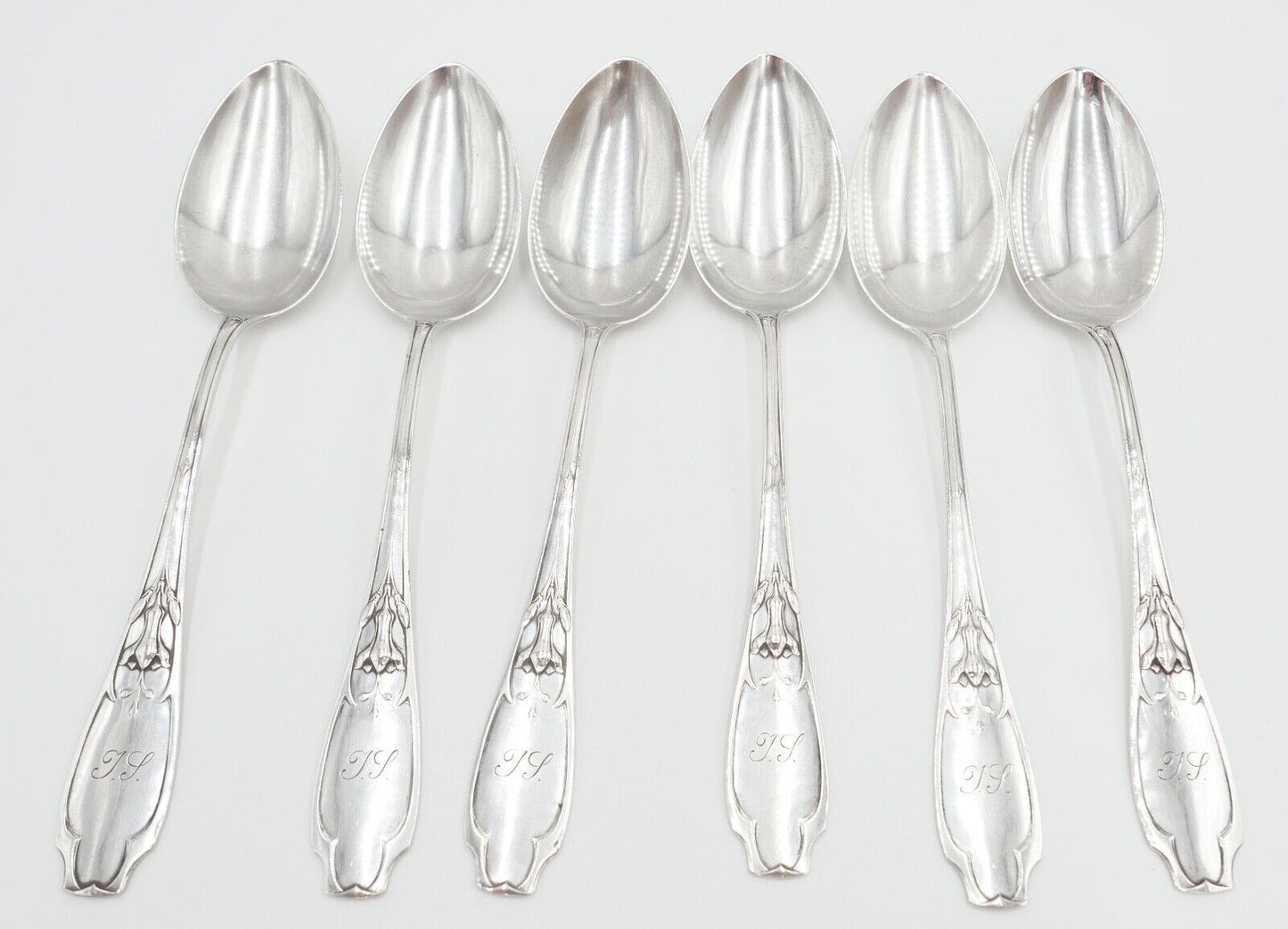 6x seltene antike Suppenlöffel LW Lutz & Weiss Monogramm JS 800 Silber 300,3 Gr - Antikhandel-Stuttgart