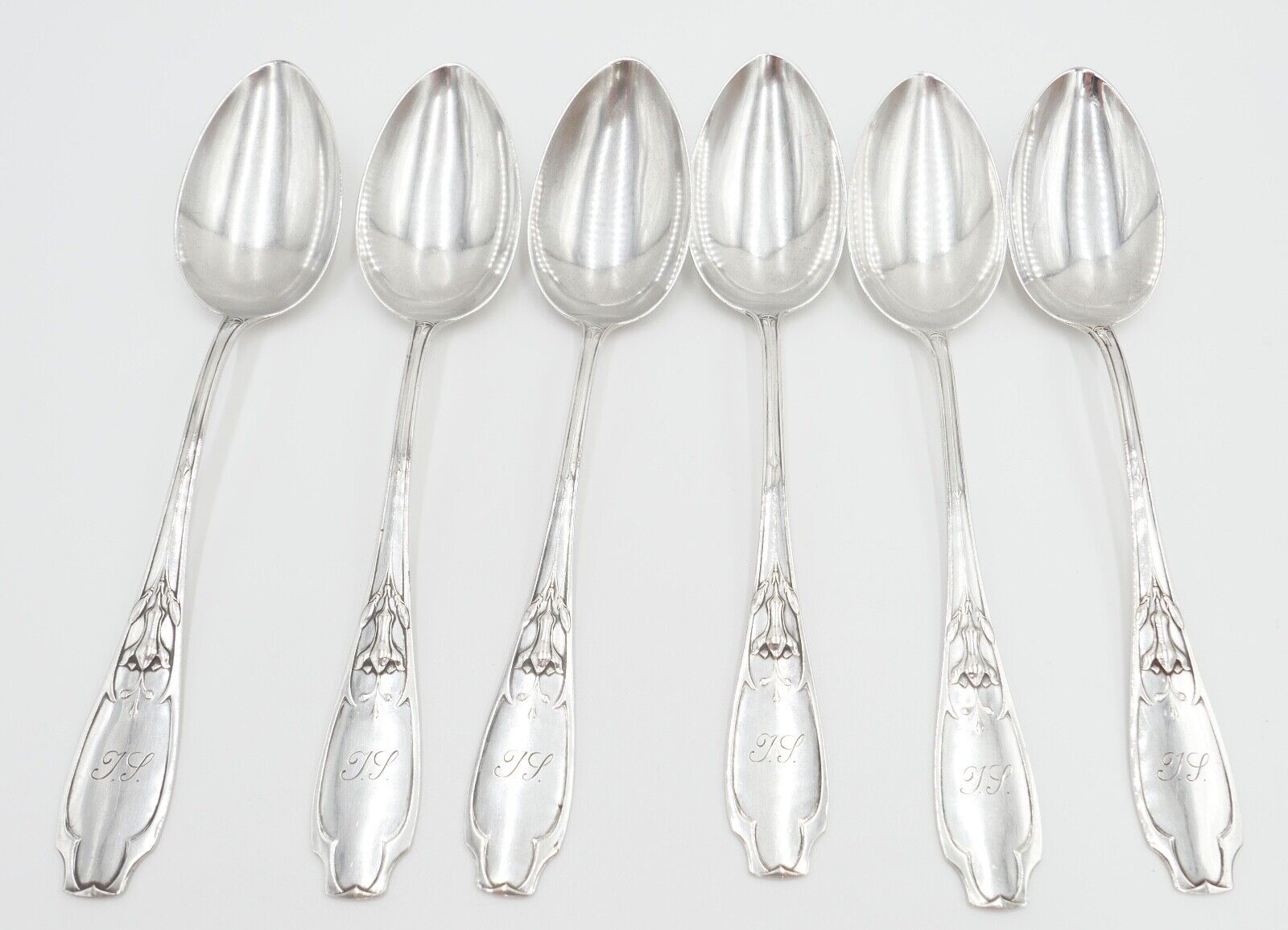 6x seltene antike Suppenlöffel LW Lutz & Weiss Monogramm JS 800 Silber 300,3 Gr - Antikhandel-Stuttgart