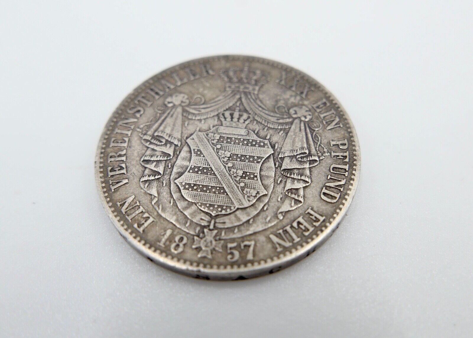 Ein Vereinsthaler XXX Ein Pfund Fein 1857 Silber Johann V.G.G.König von Sachsen - Antikhandel-Stuttgart