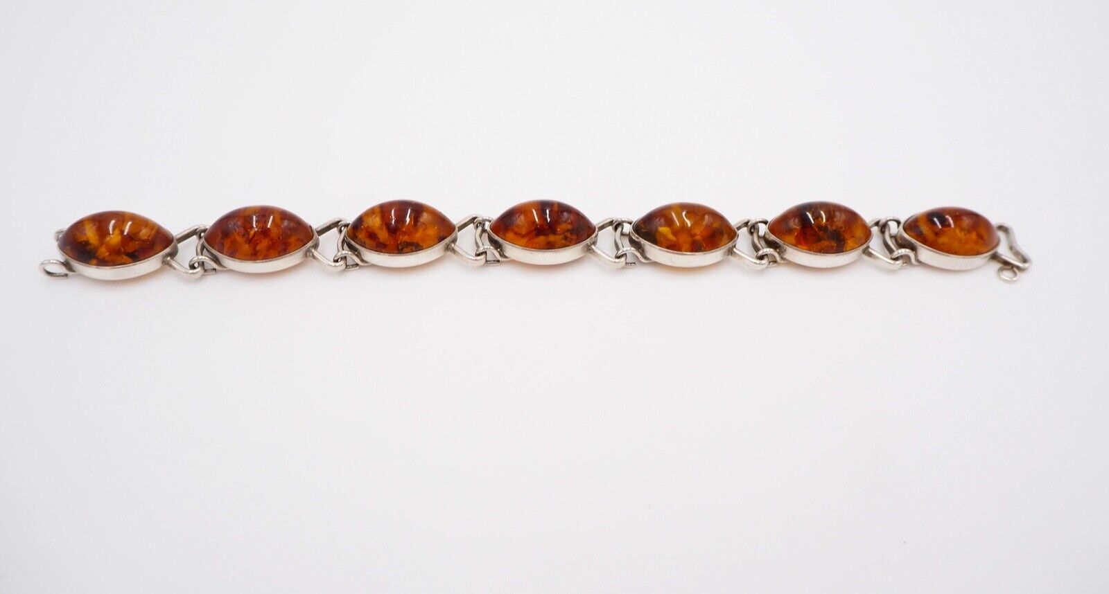 vintage 70er Jahre Cabochon Bernstein Armband Gliederarmband Silber - Antikhandel-Stuttgart