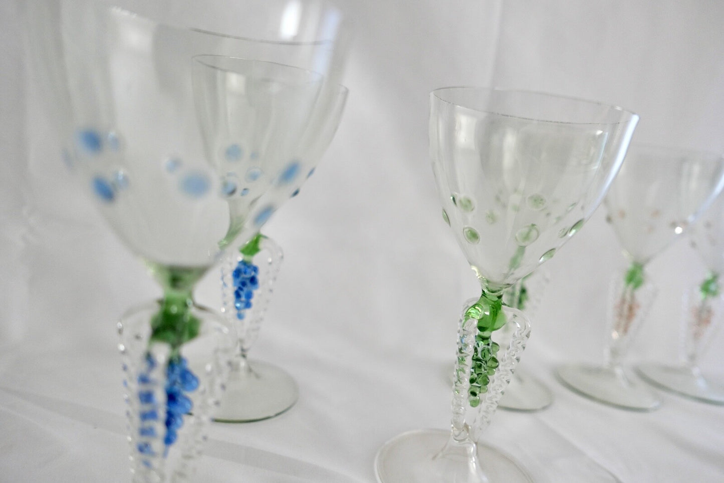 6x Lauscha Bimini Wein Glas Gläser Set Art Deco 14,8 cm buntes Traubenmotiv