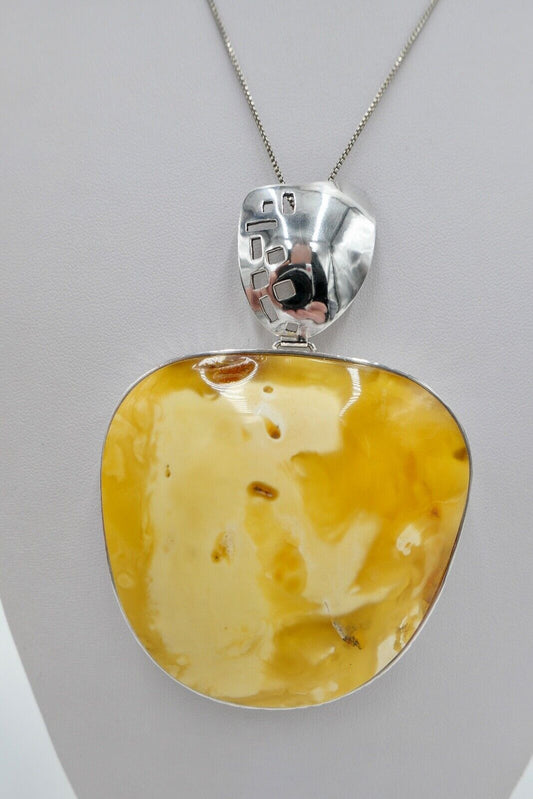 70er Jahre XL Bernstein Butterscotch Anhänger 925 Silber mit Hersteller Punze - Antikhandel-Stuttgart