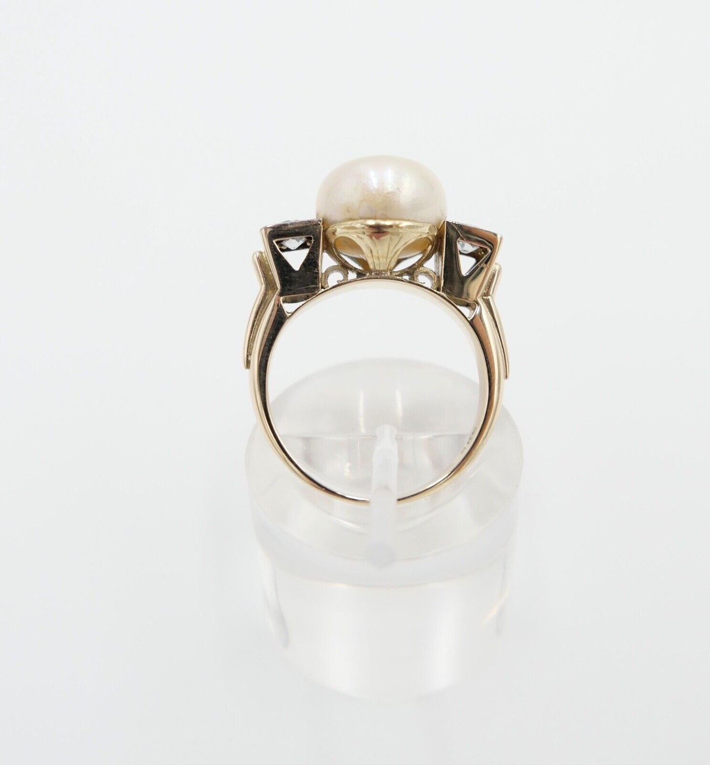 antik Damen Ring Gold 585 / 14K Gr. 56 Diamant Altschliff süßwasser Zuchtperle - Antikhandel-Stuttgart