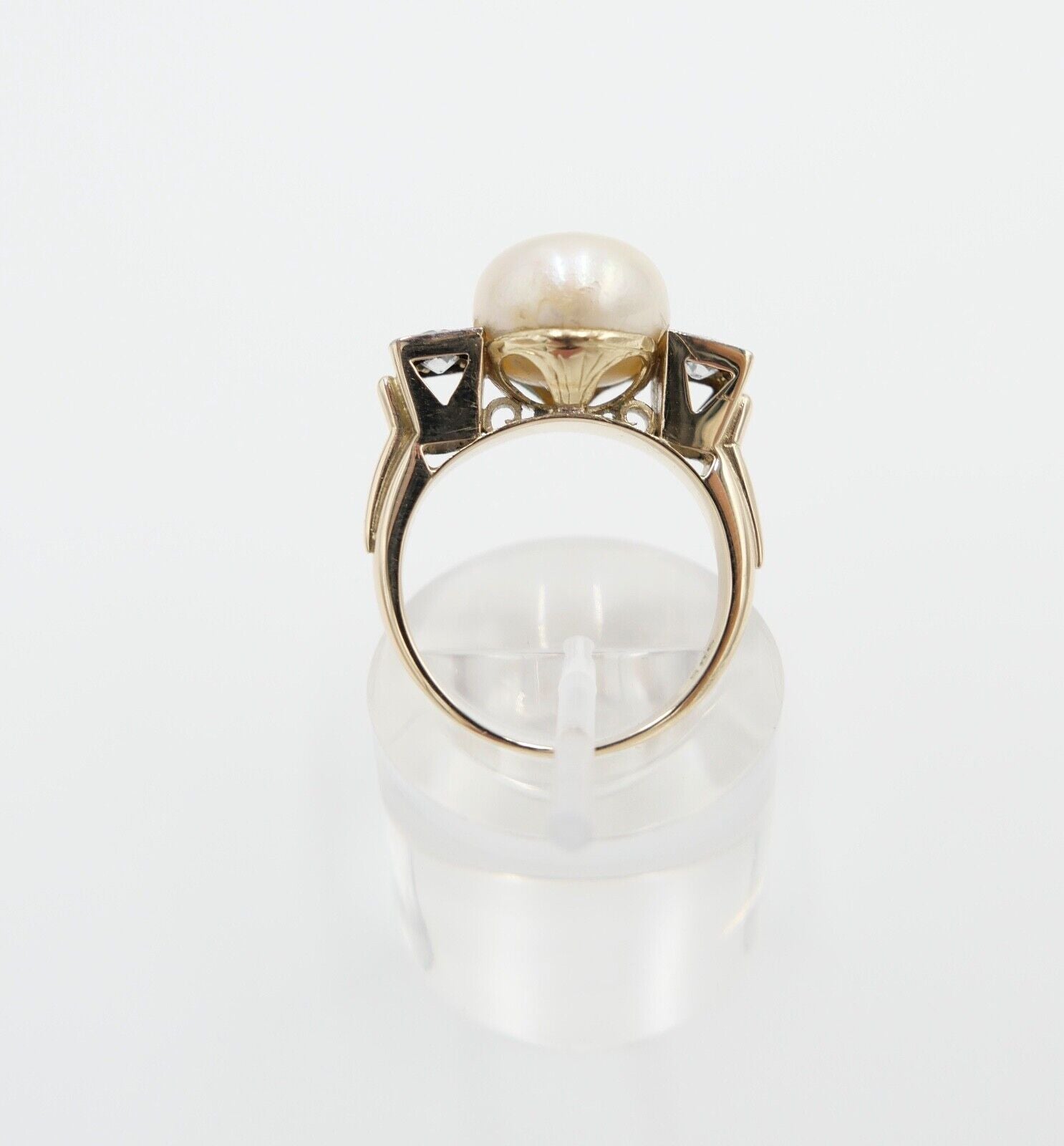 antik Damen Ring Gold 585 / 14K Gr. 56 Diamant Altschliff süßwasser Zuchtperle - Antikhandel-Stuttgart