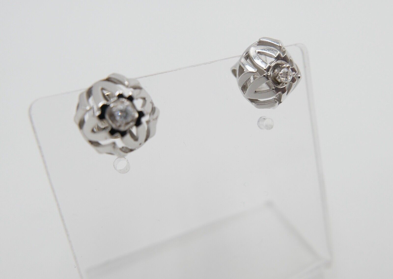 1970er Solitär Brillant Ohrringe Ohrstecker Weißgold 585 14K 0,06Ct - Antikhandel-Stuttgart