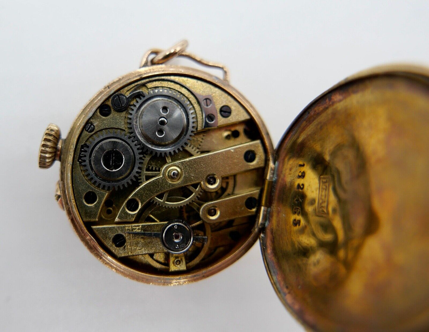 Antike Schweizer Damen Taschenuhr Kettenuhr 585 Gold Floral Emaille OPEN FACE - Antikhandel-Stuttgart