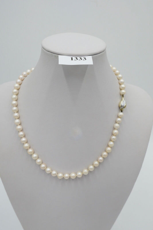 Bicolor Perlenkette Collier Zuchtperlen 46 cm Gold 585 / 14K Perlen Ø 7mm - Antikhandel-Stuttgart