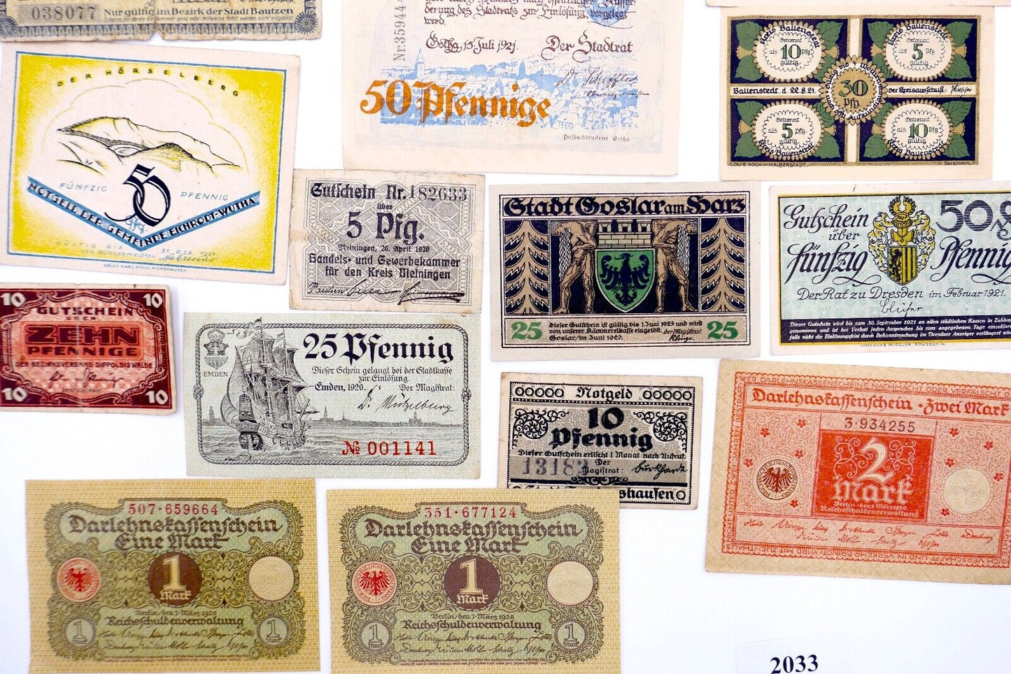 Posten 21 Notgeld Scheine 5 10 25 50 Pfennig 1 2 Mark teilweise UNC unzirkuliert - Antikhandel-Stuttgart