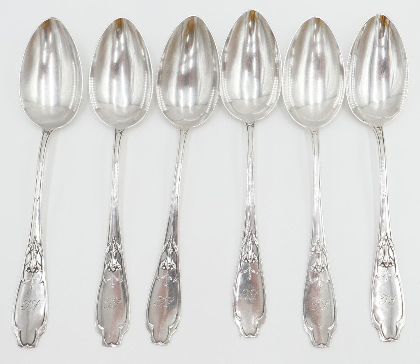 6x seltene antike Suppenlöffel LW Lutz & Weiss Monogramm JS 800 Silber 300,3 Gr - Antikhandel-Stuttgart