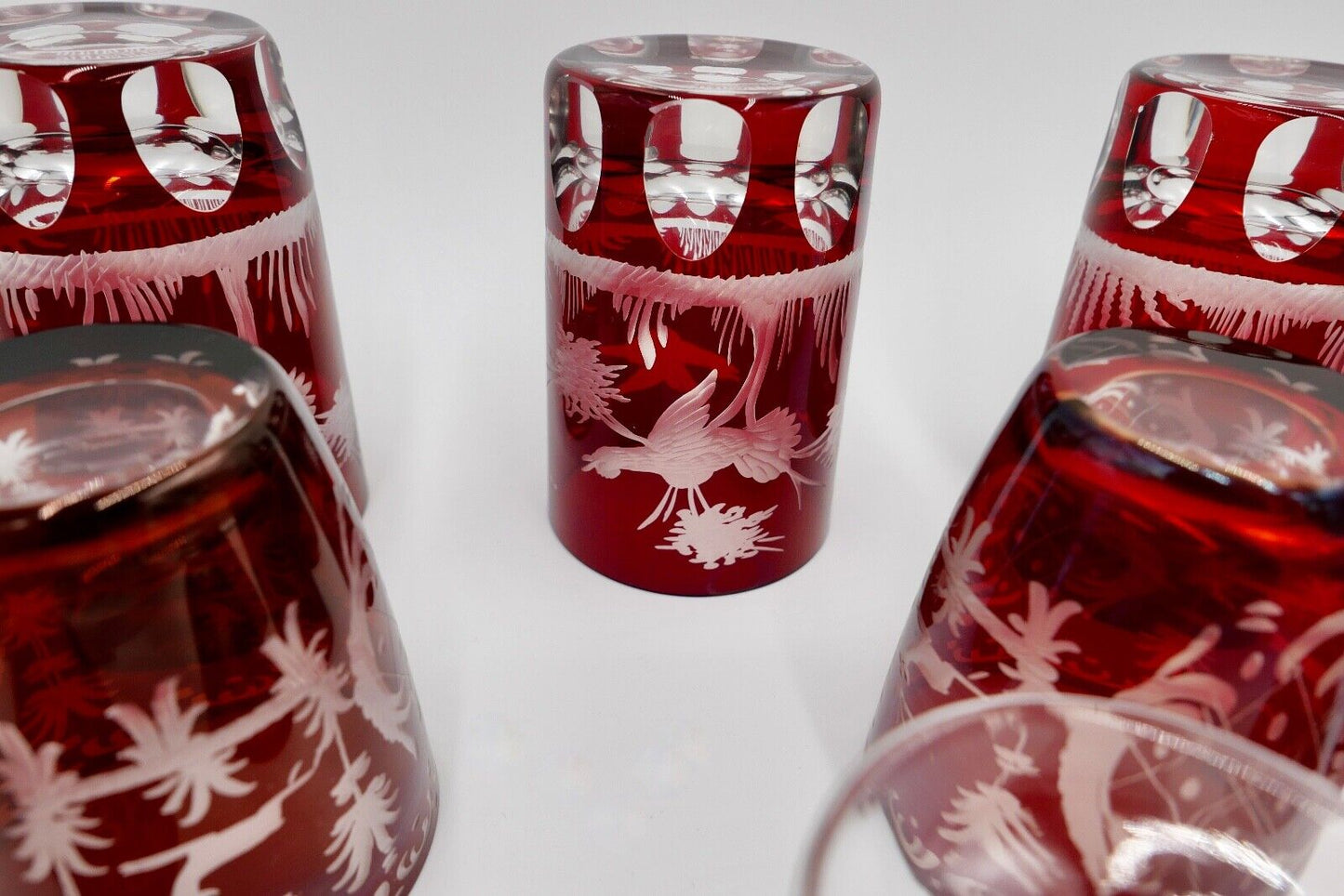 11x Jugendstil Gläser rubinrot Becher Glas EGERMANN Tierwelt um 1900 - Antikhandel-Stuttgart