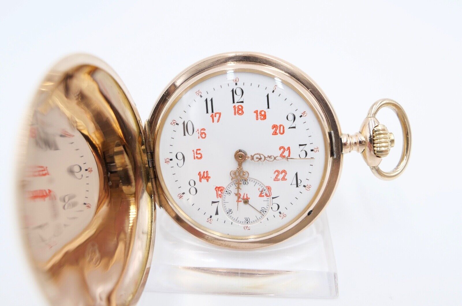 IWC Taschenuhr 750 / 18K GOLD 51mm 1894 / 1895 SW WS Savonette 2 Zeitzonen - Antikhandel-Stuttgart