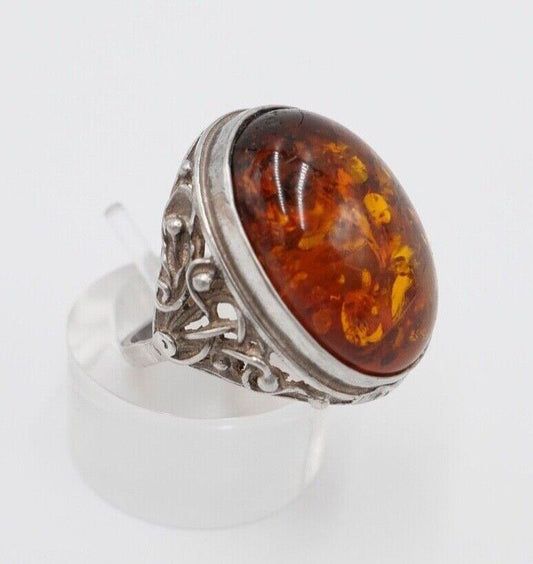 80er Jahre Designer Ring Bernstein Silber 925 Gr. 56 Frauenkopf G Danzig Polen - Antikhandel-Stuttgart