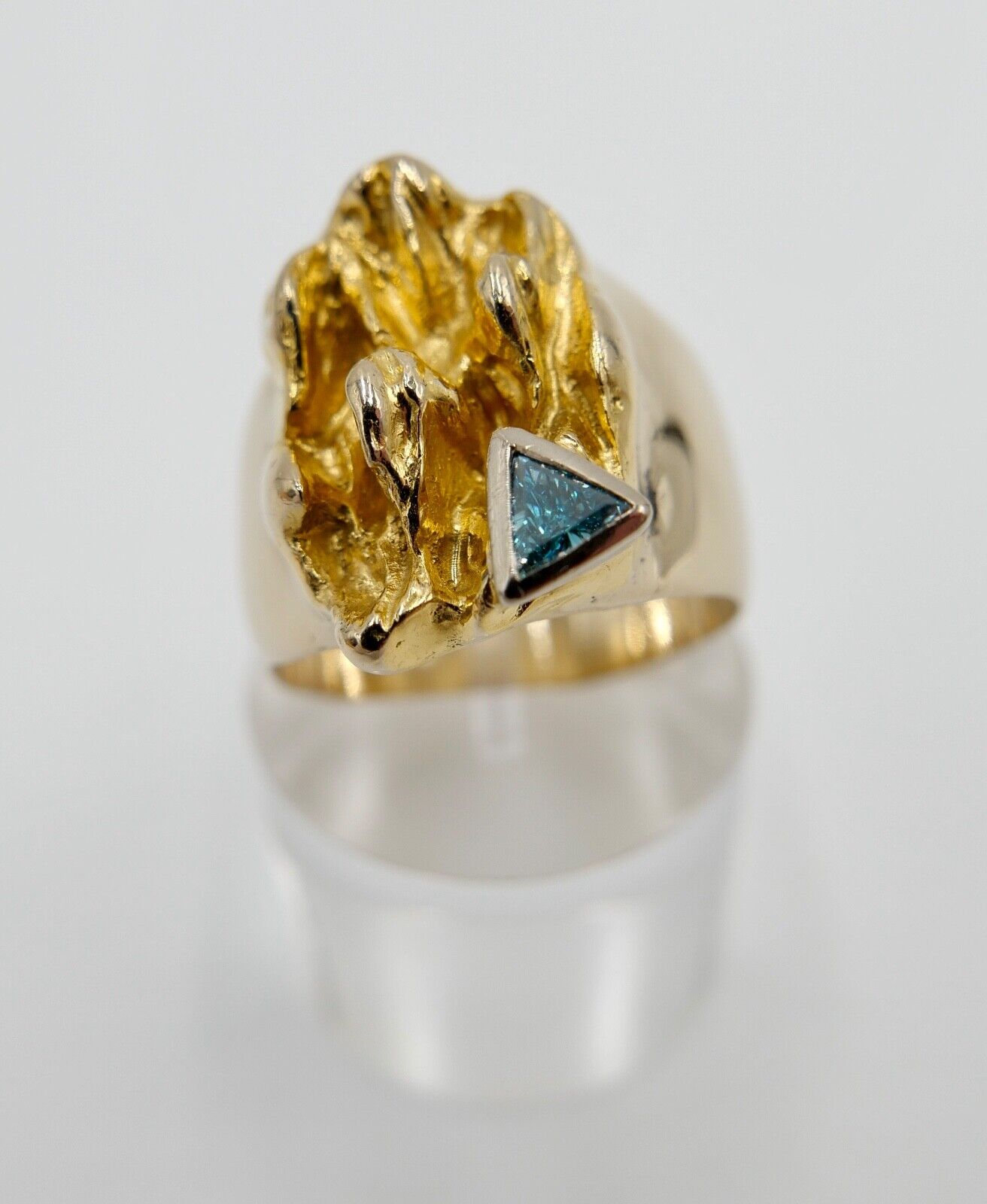 Massiv Herren Goldring blau-türkis Fancy Diamant 750 18K Gr.60 UNIKAT Handarbeit - Antikhandel-Stuttgart