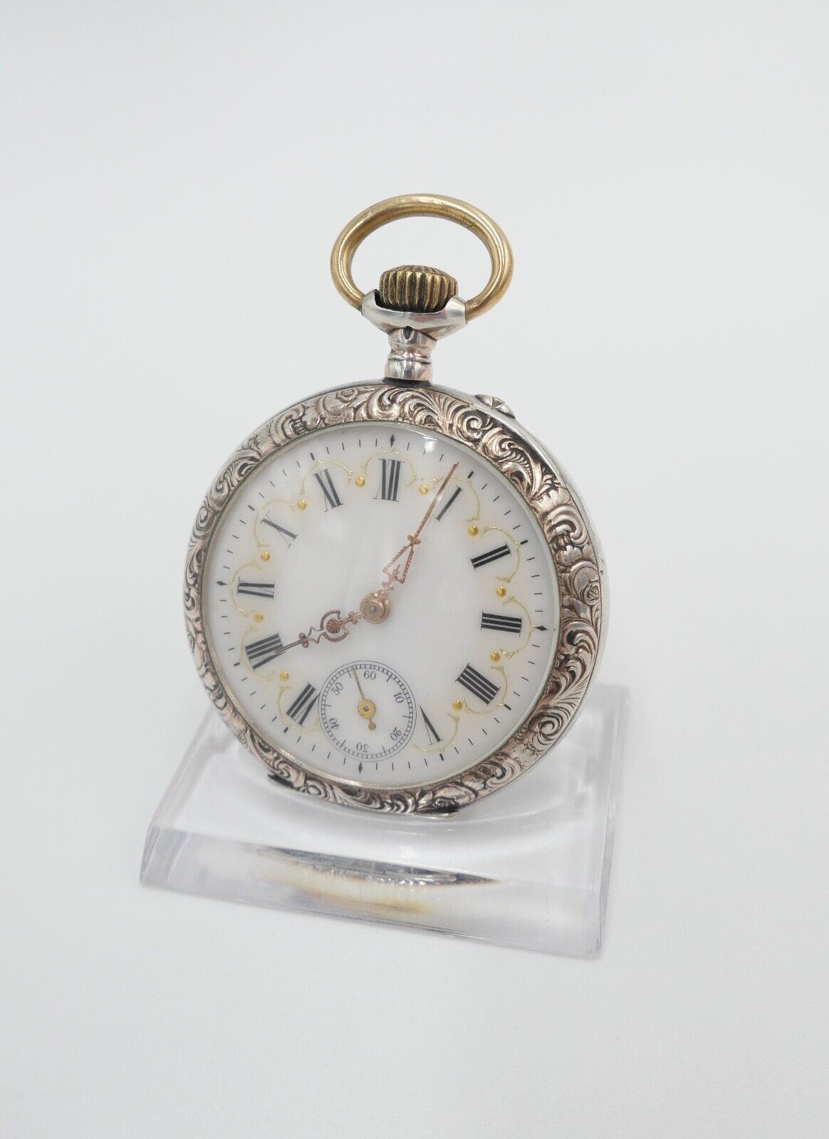 Taschenuhr um 1900 Ø 46mm AM 800 Silber Galonne Schweiz / Deutschland - Antikhandel-Stuttgart