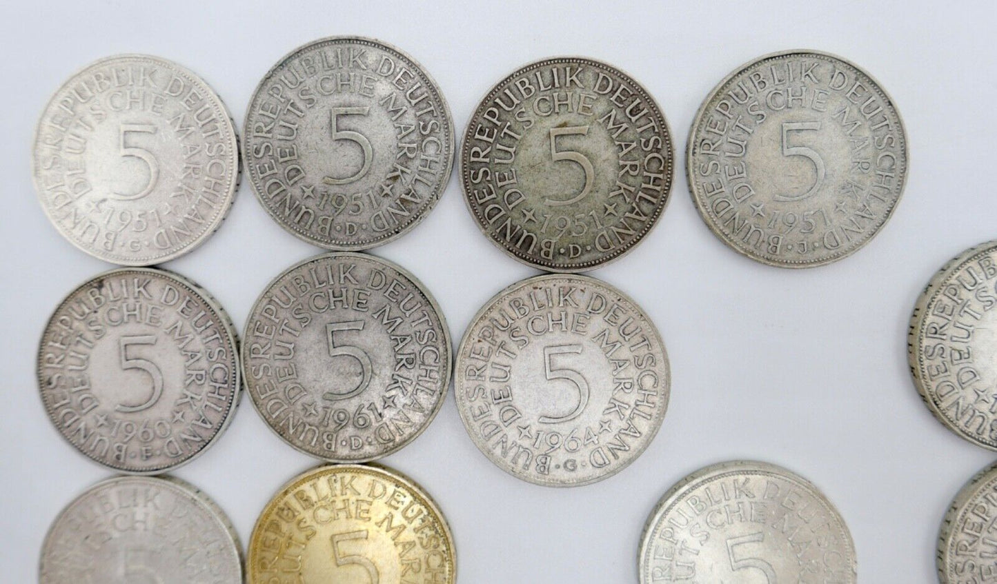1951-1974 Konvolut LOT 34x 5 DM Silbermünzen J.387 Silberadler PP Heiermann - Antikhandel-Stuttgart