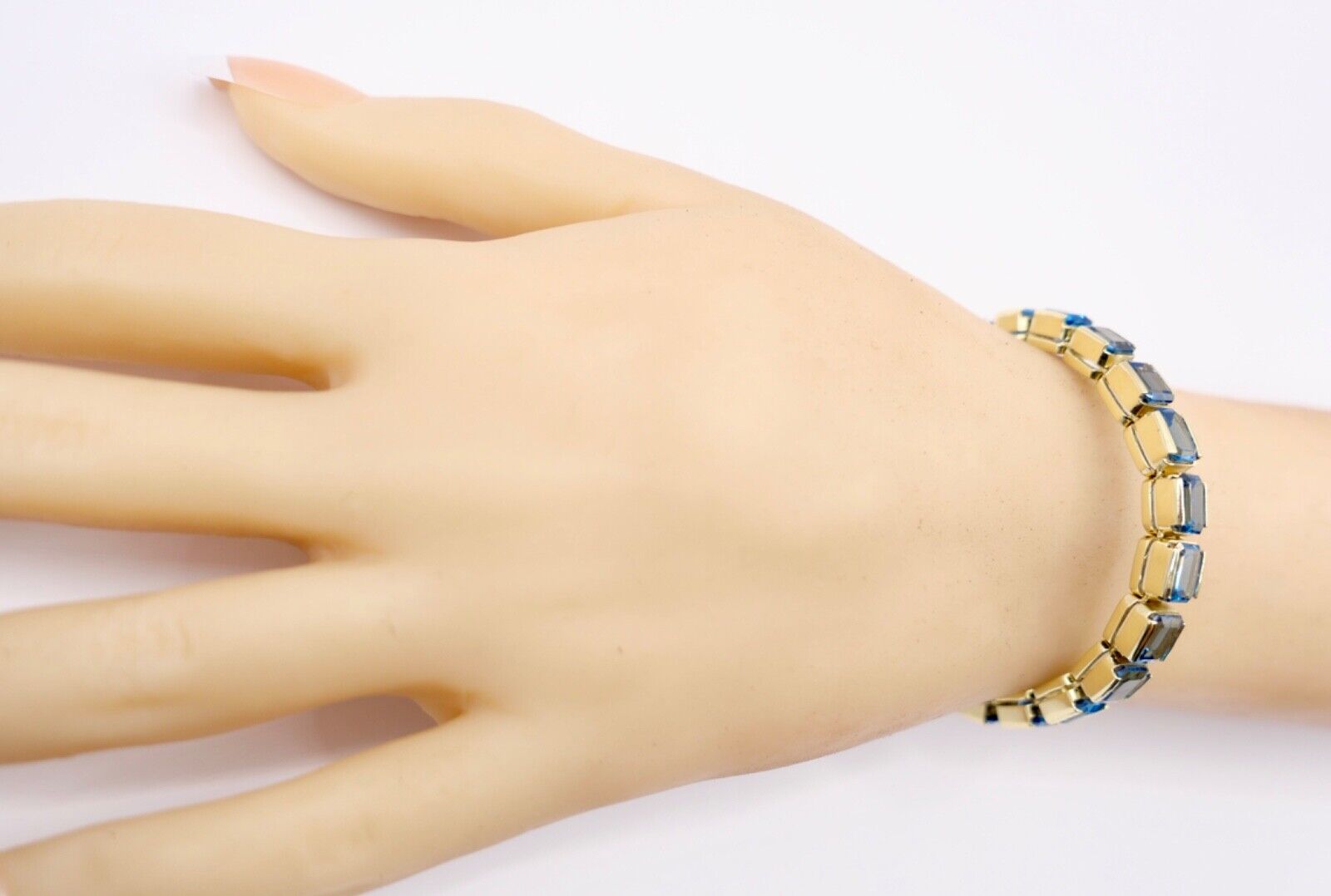 1990er Jahre Blau TOPAS TOPAZ 750 18K Gelbgold GOLD Tennis Armband 32,5 Ctw - Antikhandel-Stuttgart