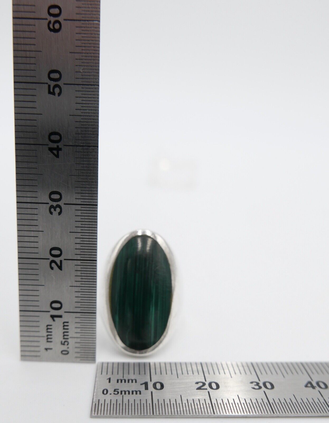 80er Silberrring Damen Ring Gr. 54 Silber grüner Malachit Oval Silber 925 - Antikhandel-Stuttgart